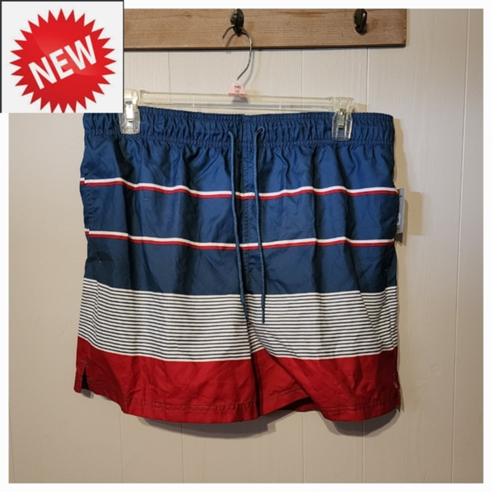 NWT George Swim Trunks Large 36 38 Red White Blue Striped Beach Swim Summer A417